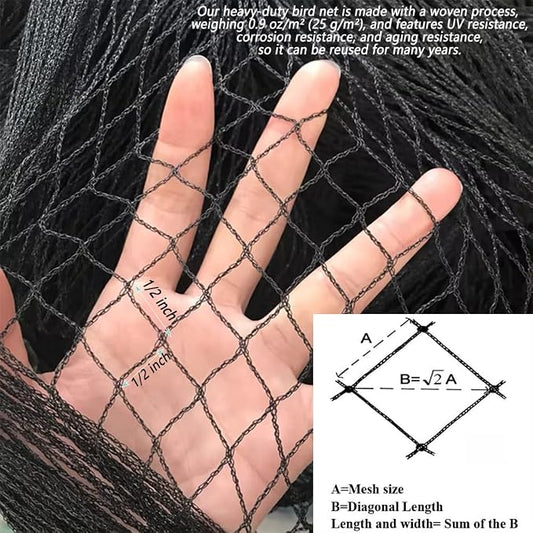 Junflying Bird Netting 20x30 Ft, 1/2" Heavy Duty Garden Protection Cover | Durable 25 GSM HDPE Netting Protects Fruit Trees, Vegetables and Blueberries From Deer, Chickens and Wildlife