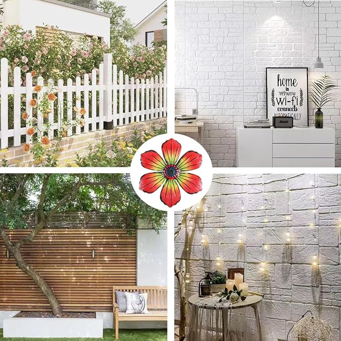 WJPFZSO 7.1 in Metal Flower Wall Decor -Outdoor Fence Wall Art Decor Hanging Decor for Garden, Patio, Living Room (4 Pack)