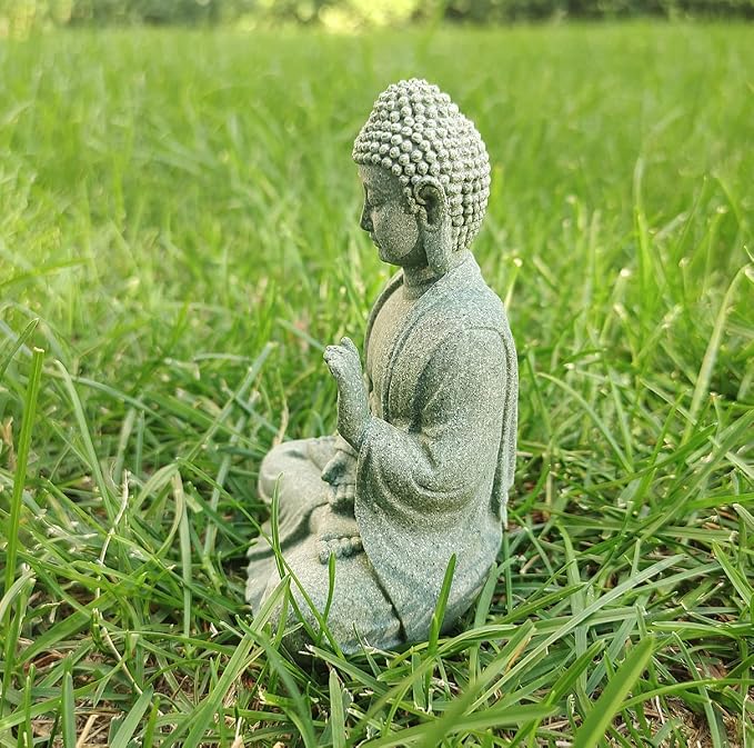 livelyfish Meditating Buddha Statue Natural Sandstone Buda Sculptures for Fish Tank Aquarium Decorations Home Zen Garden Bonsai Ornament Decor, Gifts (Fearless-Small)