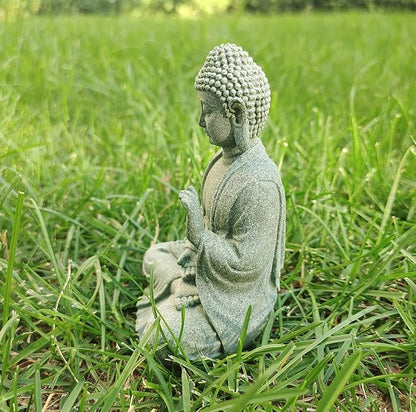livelyfish Meditating Buddha Statue Natural Sandstone Buda Sculptures for Fish Tank Aquarium Decorations Home Zen Garden Bonsai Ornament Decor, Gifts (Fearless-Small)
