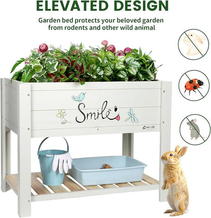 Raised Garden Bed for Kids - 30”L*18”W*24”H Elevated Wooden Planter Box Stand, Backyard, Patio, Balcony w/Bed Liner, 180lb Capacity (Green)