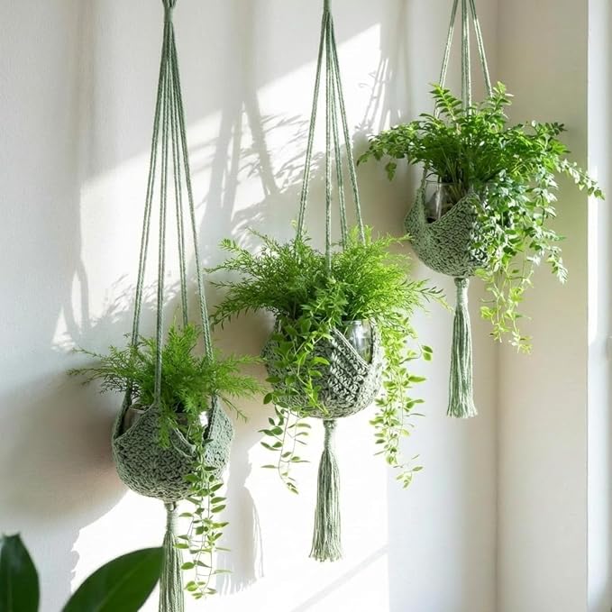 Shappy 1 Pack Boho Macrame Plant Hanger, Large Hanging Planter Plant Holder Pot Hanger Hanging Basket Wall Planters, Plants Lover Gift for Indoor Garden (Classic,Sage Green)