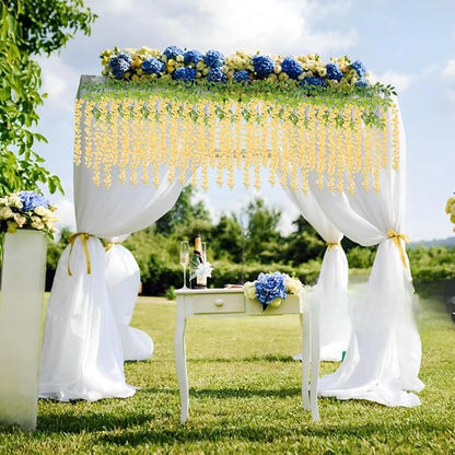 Artificial Wisteria Hanging Flowers-Fake Wisteria Flower Garland Silk Vines Rattan Decor for Home Wedding Arch Wall Garden Greenery Bedroom Outdoor Office Party Decoration (12, Champagne)