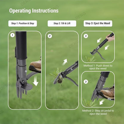 Stand Up Weed Puller with Kick-Out Weed Ejector, No-Bending Long Handle Manual Weed Remover for Lawn & Garden, Foot Pedal Design for Dandelions & Common Weeds