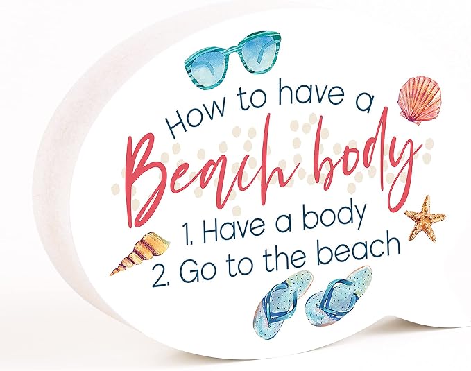 P. Graham Dunn How to Beach Body Nautical White 5.75 x 4.25 Wood Tabletop Thought Bubble Sign