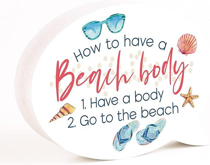 P. Graham Dunn How to Beach Body Nautical White 5.75 x 4.25 Wood Tabletop Thought Bubble Sign