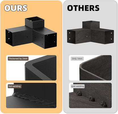 Pergola Kit, 3-Way Pergola Brackets for 4"x 4" (Actual 3.5" X 3.5") | Heavy Duty, DIY Post Base Kit, Easy Installation, For Gazebos, Patio Pergolas, Log Cabin