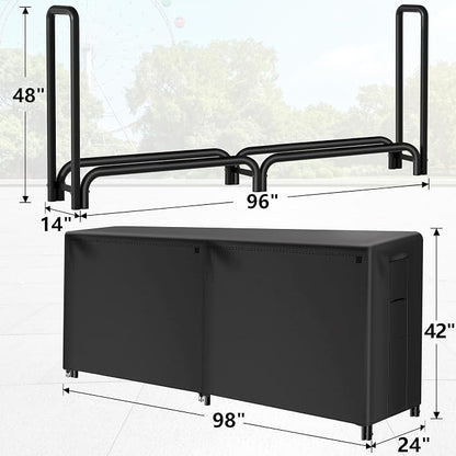 Amagabeli 8ft Firewood Log Rack with Cover Outdoor Heavy Duty Firewood Rack With Weather Resistant 600D Oxford Fabric Cover Indoor Outdoor Wood Racks for Fire Wood Holder