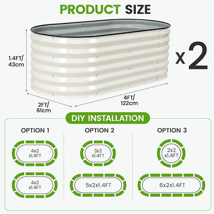 Galvanized Raised Garden Bed Outdoor |17'' Tall Planter Box Outdoor for Deep Root Plants | 2Pcs Raised Bed Kit for Gardening with Rubber Strip for Vegetables Flowers Fruits (White, 4x2x1.4FT)
