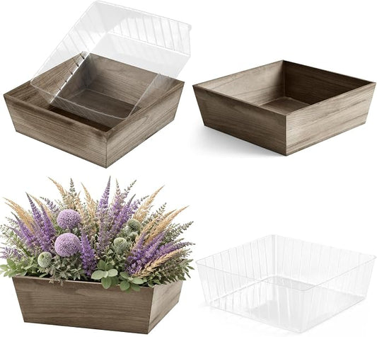 Dandat 2 Set Wooden Centerpiece Box for Wedding Table Decor 12 Inch Rustic Wood Planter Box with Removable Plastic Liner Flower Boxes for Party Wedding Baby Shower Home Garden Decor(Brown)