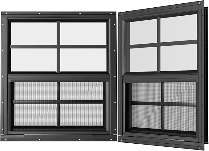 2 Pack Shed Windows 30" W x 36" H Flush Mount, Black Household Windows for Playhouses, Barns, Chicken Coop