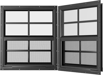 2 Pack Shed Windows 30" W x 36" H Flush Mount, Black Household Windows for Playhouses, Barns, Chicken Coop