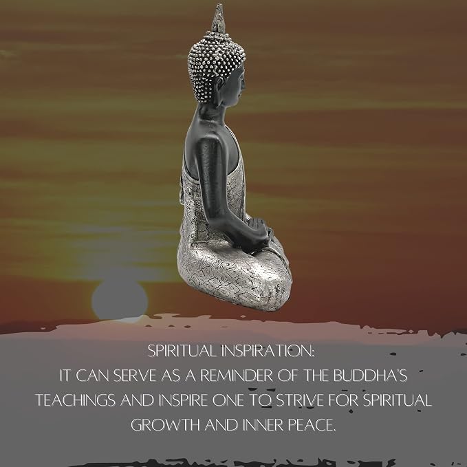 Bellaa Buddha Statue Zen Home Decor Mindfulness Meditation Sculpture Peace Harmony Dhyana Mudra Sitting Blessing Altar Figurine Black 23293