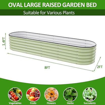 Gruper Galvanized Raised Garden Bed, 8×2×1.4 ft Tall Oval Large Metal Planter Raised Garden Boxes Outdoor for Vegetable Fruits Flower Herb, Anti-Rust and Sturdy & Easy-Setup