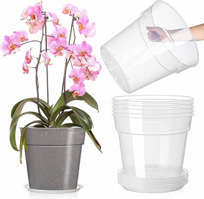 Baderke 6 Pack Clear Nursery Pot Plastic Nursery Pot Large Plant with Drainage Holes for Root Health Indoor Outdoor (11.65 Inch)