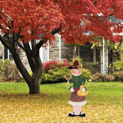 YEAHOME Outdoor Fall Decor, Metal Girl Scarecrow Garden Stakes with Sunflowers & Pumpkin for Fall Decorations, Scarecrow Yard Signs for Outside Garden Lawn Porch Thanksgiving Decorations Outdoor