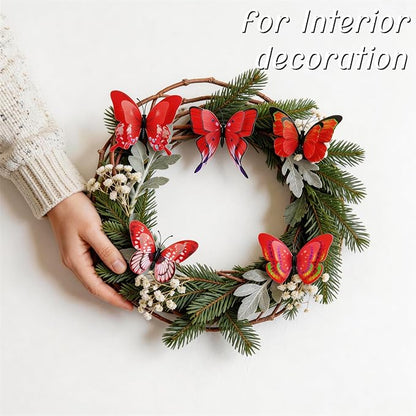 30PCS Red Butterfly Decor Artificial Butterflies for Outdoor Garden Decor | 3D Waterproof Double Layer Butterfly Decorative Garden Stakes for Flower Arrangements Outdoor Indoor Spring Decor