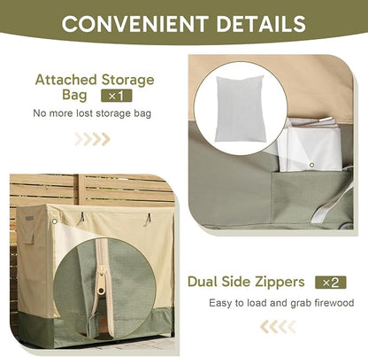 COWVIE Waterproof Firewood Rack Cover, 4 FT | Zipper and Air Vent, 600D Heavy-Duty, For Wood Rack, For Outdoor Firewood Storage Rack
