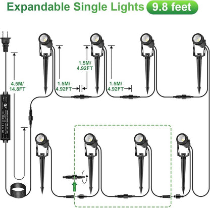 2 Pack Extendable Outdoor Landscape Lights, 12V Low Voltage Landscape Lighting IP65 Waterproof Plug-in Outdoor Spotlights for Yard House Pathway Tree Pools (2700K Warm White, NO Plug)