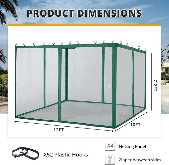 MASTERCANOPY Patio Gazebo Mosquito Netting Screen Walls (10x12, Forest Green)