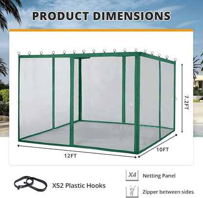 MASTERCANOPY Patio Gazebo Mosquito Netting Screen Walls (10x12, Forest Green)