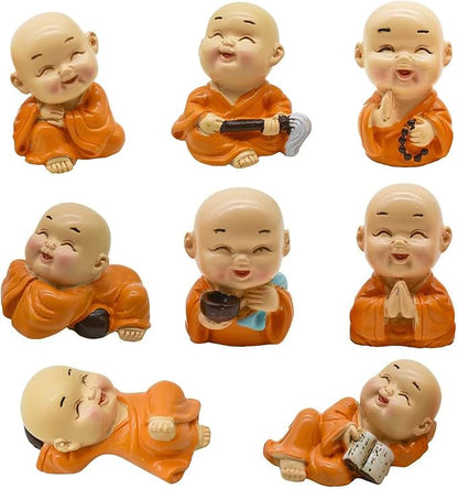 8Pcs Little Buddha Statue Mini Baby Monk Figurines Small Buddhas Figures for DIY Zen Garden Car Dashboard Office Tabletop Shelf Home Decoration