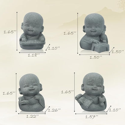 4pcs Mini Laughing Buddha Statues Monk Sandstone Sculptures Cute Baby Buddha Figurine Set Wealth Good Luck Decor Zen Spiritual Ornaments for Home Aquarium Office Garden - Style B