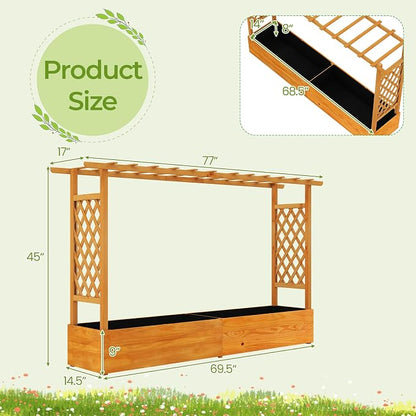 S AFSTAR 45-Inch Raised Garden Bed with Arch Trellis, Hanging Roof, Planter Box, Drainage Holes, Vertical Plant Container for Vine Climbing Plant Flower, Standing Wood Planter for Garden Patio Yard
