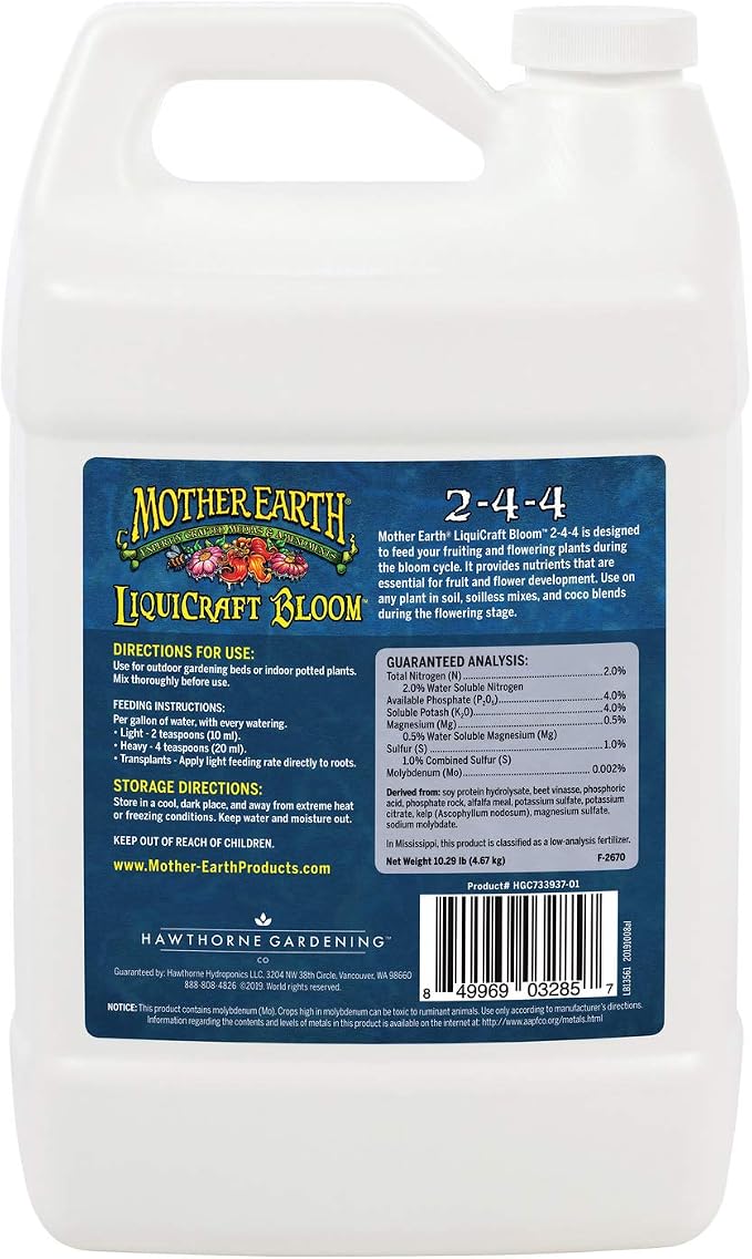 Mother Earth LiquiCraft Bloom 2-4-4 For Flowering Plants And Vegetables Such As Tomatoes, 1-Gallon