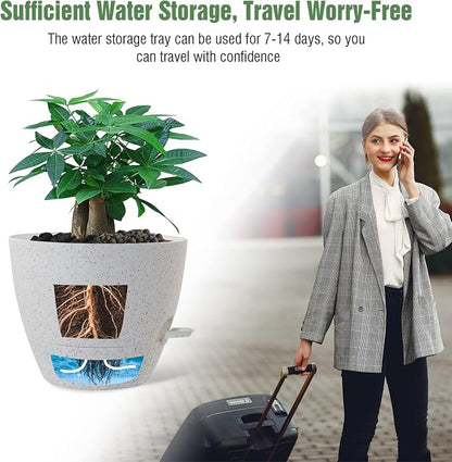 UOUZ 12inch 2Pack Large Self Watering Planters, Plastic Plant Pots with 60oZ Removable Deep Reservoir and Multi Mesh Drainage Holes for Indoor Outdoor Garden Plants and Flowers, White Speckles