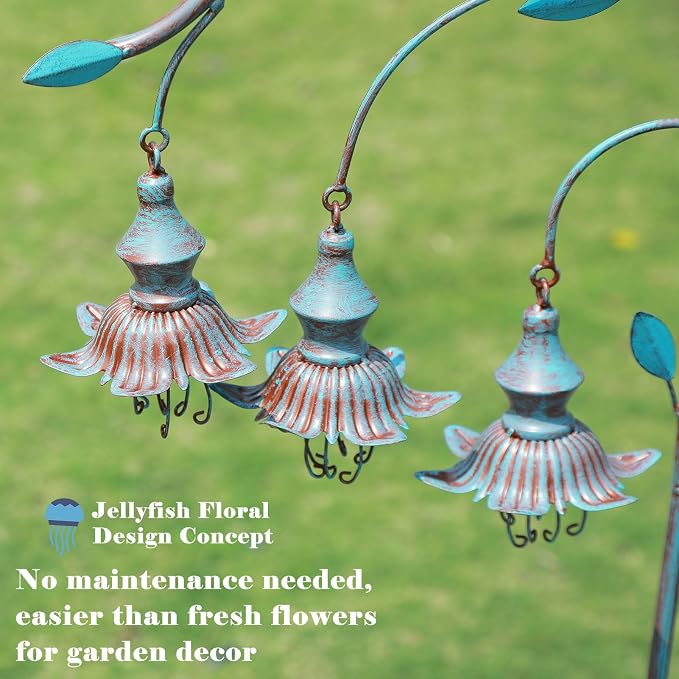 45"H Decorative Garden Stakes,Blue metal flower,Metal Yard Art(blue) | garden decor for outside;Jellyfish Floral Design,Suitable for Outdoor Garden Decor,Gift for Her