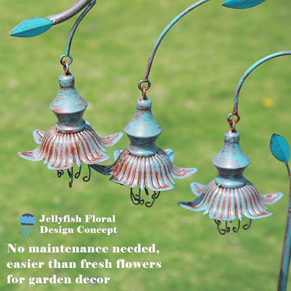 45"H Decorative Garden Stakes,Blue metal flower,Metal Yard Art(blue) | garden decor for outside;Jellyfish Floral Design,Suitable for Outdoor Garden Decor,Gift for Her