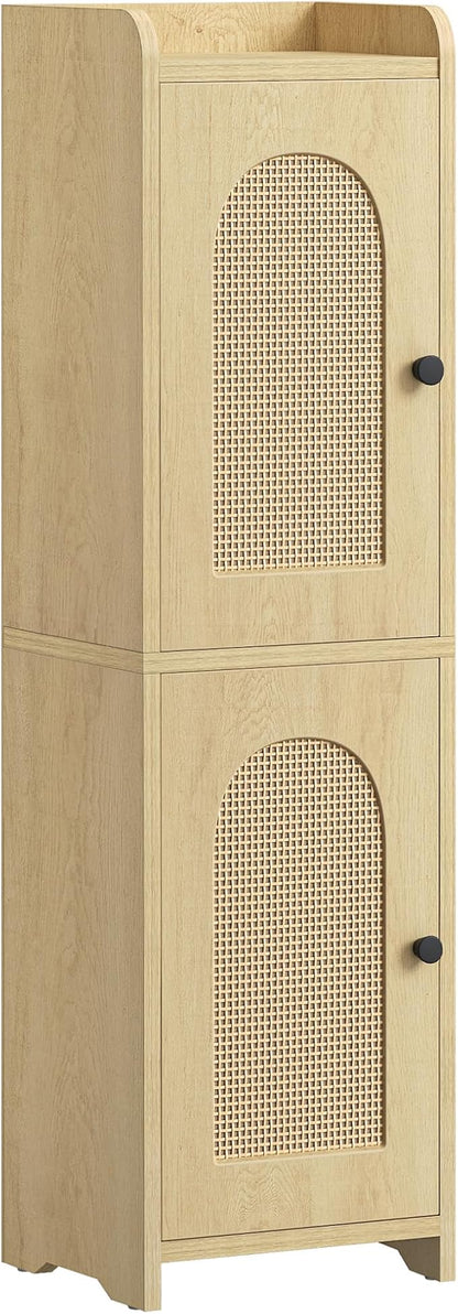 Hzuaneri Bathroom Storage Cabinet, Small Corner Floor Cabinet with 2 Doors and Adjustable Shelf, Narrow Toilet Paper Cabinets, Bathroom Organizer for Small Spaces, 7.9"D x 7.9"W x 29.5"H Rattan Yellow