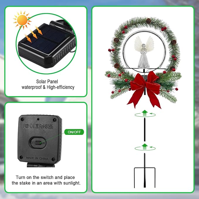 Solar Christmas Decorations Outdoor,Christmas Angel for Outdoors,Fiber Optic Wings Color Changing LED Lights for Cemetery,Patio,Yard Garden Stakes