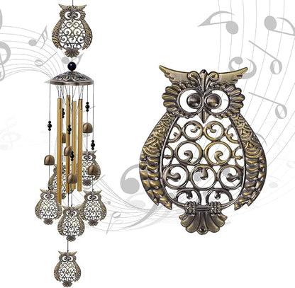 Garden Owl Wind Chimes Outdoor Indoor Decor - with 4 Tubes 6 Bells 7 Owls 36In Waterproof Mobile Romantic Windchimes, Owls Wind Catcher for Home, Xmas Mom Gifts, Balcony, Festival, Garden Decoration