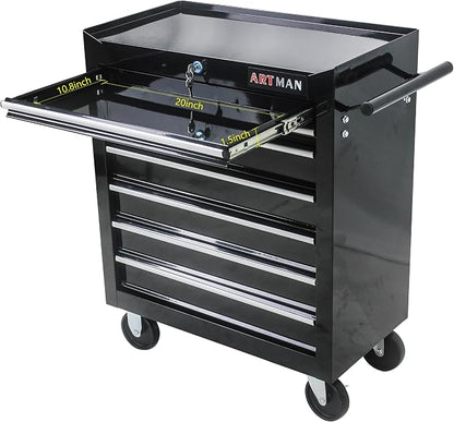 Tool Chest with 7-Drawer Tool Box Organizers and Storage,Rolling Multifunctional Tool Cart on Wheels,Tool Storage Organizer Cabinets with Key Locking for Garage, Warehouse, Repair Shop. (Black)