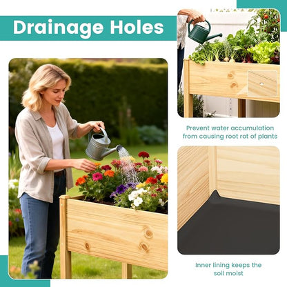 SUNYRISY Wooden Raised Garden Bed Outdoor with Legs for Gardening, 45.6" L x 23.6" W x 31.5" H Elevated Planter Garden Box Raised Bed for Planting Vegetable Flower Herb