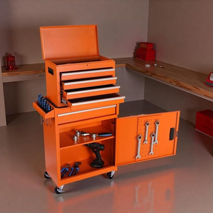 Tool Chest, 5-Drawers Rolling Tool Storage Cabinet with Detachable Top, Adjustable Shelf, Lockable Wheels & Locking Mechanism, Multifunctional Tool Cart for Garage Warehouse, Orange