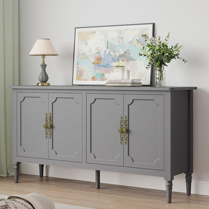 RoyalCraft Buffet Cabinet with Storage, 59" Vintage Sideboard with Adjustable Shelves, Mid Century Modern Painted Credenza Coffee Bar for Kitchen, Dining Room, Entryway, Living Room, Dove Gray