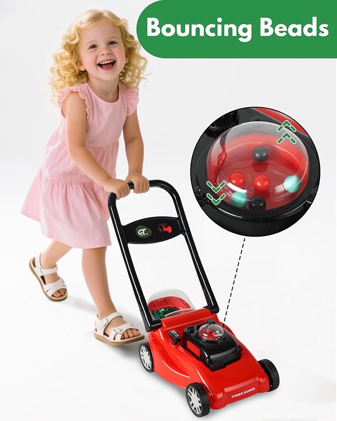 Kids Lawn Mower with Realistic Grass-Cutting Action and Sounds – No Batteries Required | Fun Outdoor Push Toy, Birthday Gift & Holiday Present for 3, 4, 5, 6 Year Old Boys and Girls (Red)