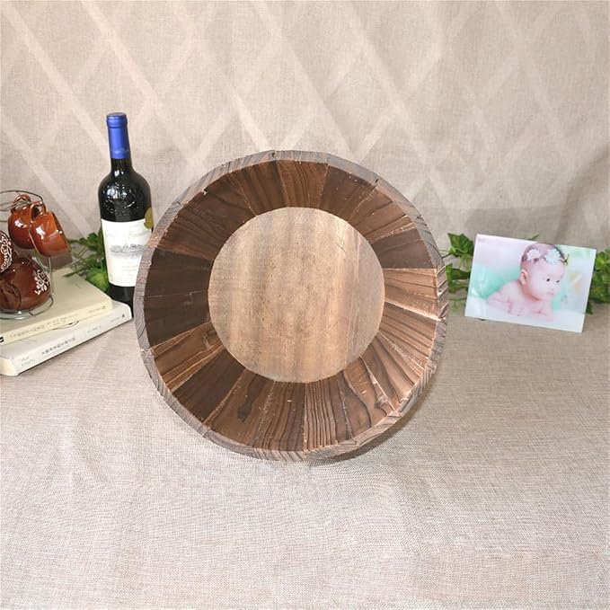 Healeved Wooden Round Barrel Flower Pot Planter with Breathable Bottom Hole for Home Office Garden Decor 7.08X5.9 Inches