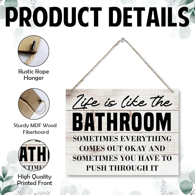 Funny Bathroom Decor - Life is Like the Bathroom, Decorative Wood Wall Sign, Funny Wooden Hanging Wall Sign, Rustic Wood Decor for Home Restaurant or Business 7.9 x 10.2 Inches