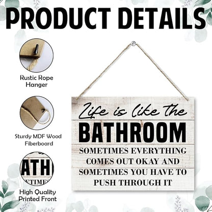 Funny Bathroom Decor - Life is Like the Bathroom, Decorative Wood Wall Sign, Funny Wooden Hanging Wall Sign, Rustic Wood Decor for Home Restaurant or Business 7.9 x 10.2 Inches
