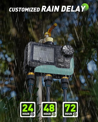 RAINPOINT 3 Zone Water Timer with Brass Inlet & Outlet, 3 Custom Watering Plans Sprinkler Timer, Featuring IP65 Waterproof,Rain Delay, Manual & Automatic Watering with Large LCD for Yard, 2026 Ver.
