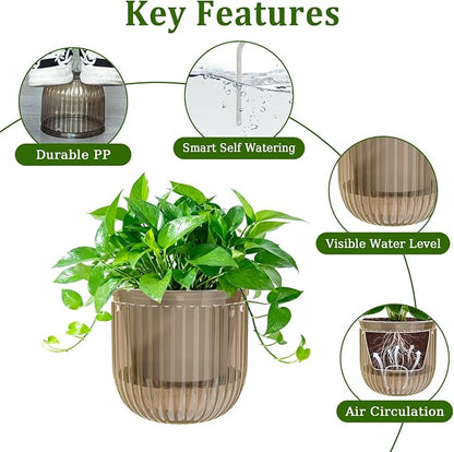 Halatool 2 Pack 6.5 Inch Self-Watering Hanging Planters for Indoor Plants, Outdoor Flower Pots with 2 Metal Chains, Visible Water Level Indicator & Drainage Holes for Wall, Garden, Home (Starry Gray)
