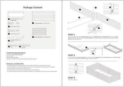 8x3x2FT Black Metal Raised Garden Bed Kit, Galvanized Outdoor Planter Box for Vegetables, Flowers, Herbs, Succulents and More