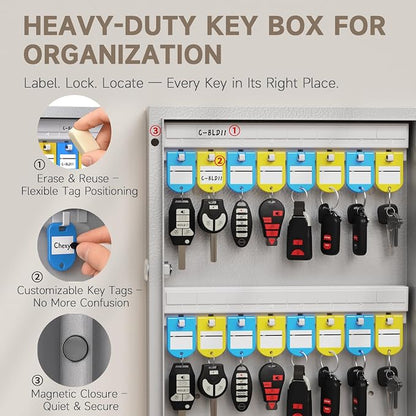 WeHere 72-Key Smart Key Lock Box, Wall-Mount Key Cabinet with Key Management App(Track Key Borrow/Return), Keypad, Bluetooth & WiFi Unlock (Sold Separately) for Commercial, School, Rental, Office