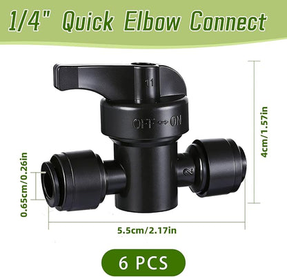 6 Pack Quick Connect 1/4" Drip Irrigation Shut Off Valve Fittings, Push-to-Fit Drip Irrigation Switch Valve Connectors for 1/4 Inch Drip Tubing,Anti-Leak Connectors for Garden Irrigation System
