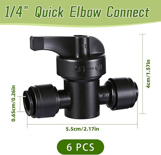 6 Pack Quick Connect 1/4" Drip Irrigation Shut Off Valve Fittings, Push-to-Fit Drip Irrigation Switch Valve Connectors for 1/4 Inch Drip Tubing,Anti-Leak Connectors for Garden Irrigation System