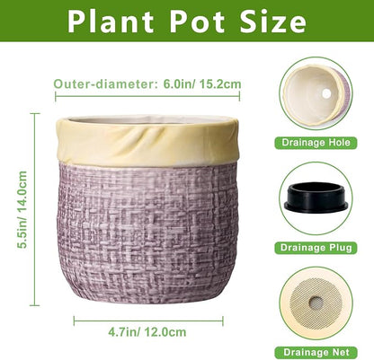 6 Inch Planter, Ceramic Pots for Plants, Round Flower Pots, Purple | Decorative Plant Pot with Drainage Hole, Boho Flower Pot for Indoor Plants, Apartment Decor, Birthday Gift for Women